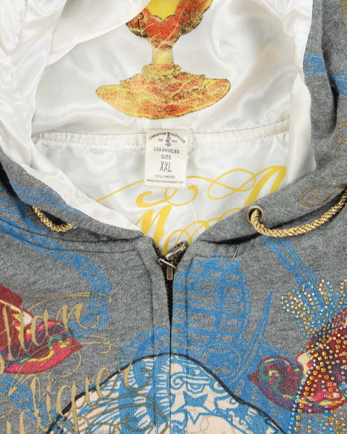 Vintage Y2K Ed Hardy All Over Printed Reversible Zip Up Hoodie - XXL