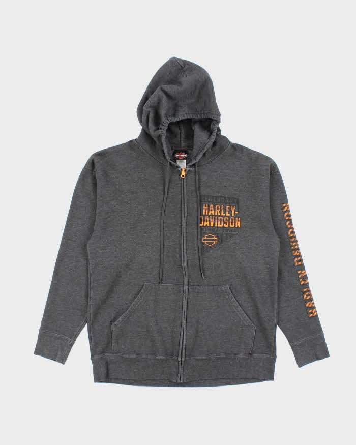 Vintage Y2K Harley Davidson Graphic Print Zip Up Hoodie - M