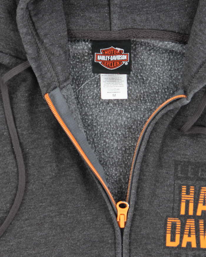 Vintage Y2K Harley Davidson Graphic Print Zip Up Hoodie - M