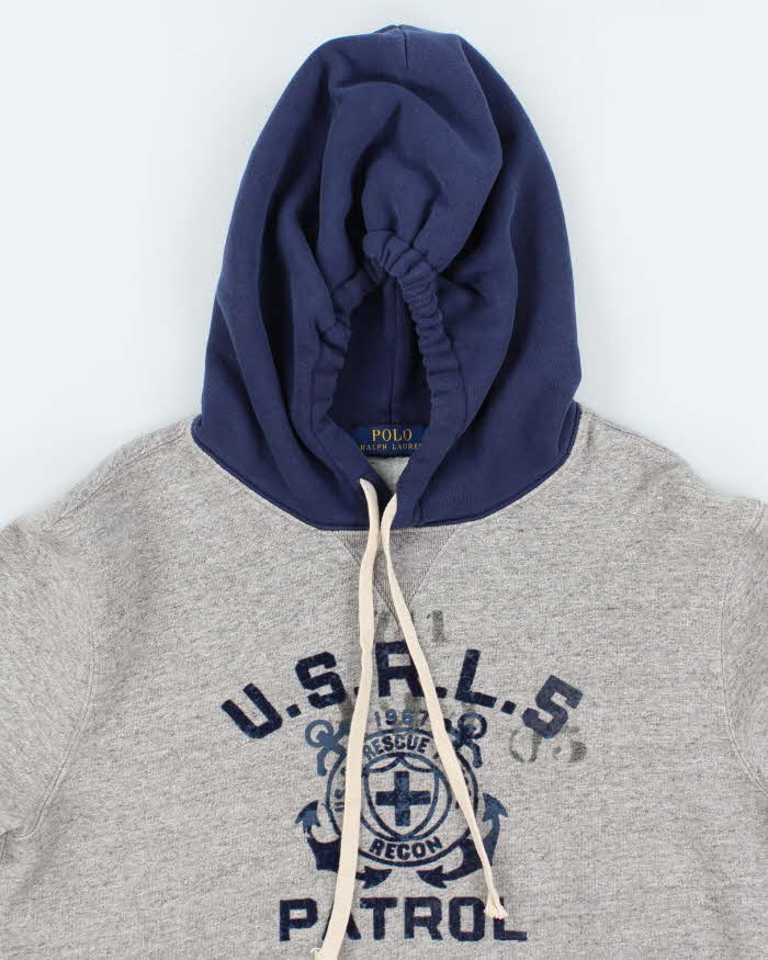 Men's Polo by Ralph Lauren Grey Print Pullover Hoodie - M