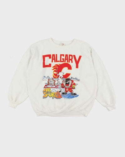 Vintage 80's Calgary Flames Looney Tunes NHL Hockey Sweatshirt - XL