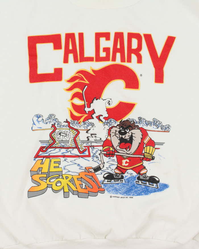 Vintage 80's Calgary Flames Looney Tunes NHL Hockey Sweatshirt - XL