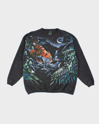 Vintage 90's All Over Print Tiger Drinking Sweatshirt - L