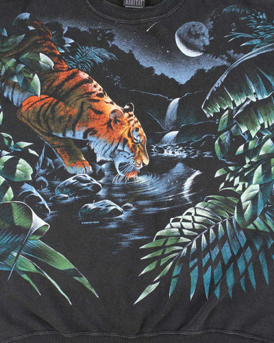 Vintage 90's All Over Print Tiger Drinking Sweatshirt - L