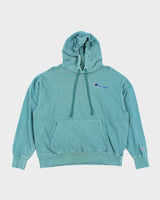 Vintage Champion Faded Green Embroidered Logo Hoodie - XL