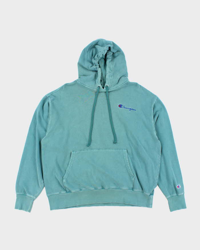 Vintage Champion Faded Green Embroidered Logo Hoodie - XL