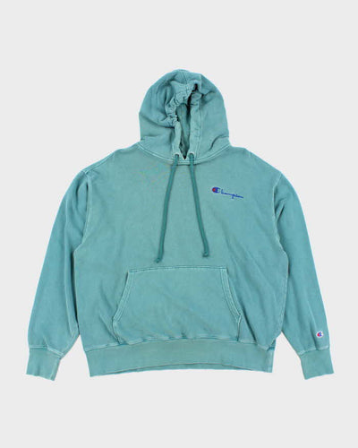 Vintage Champion Faded Green Embroidered Logo Hoodie - XL