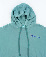 Vintage Champion Faded Green Embroidered Logo Hoodie - XL