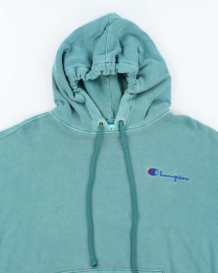 Vintage Champion Faded Green Embroidered Logo Hoodie - XL