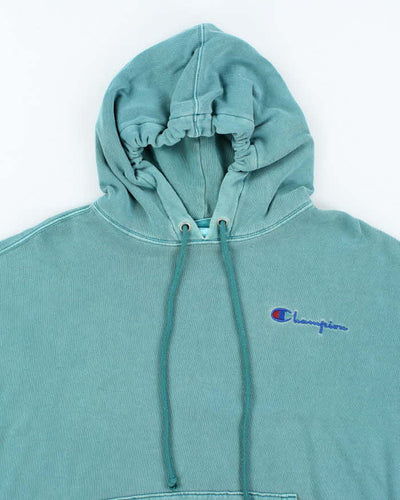 Vintage Champion Faded Green Embroidered Logo Hoodie - XL