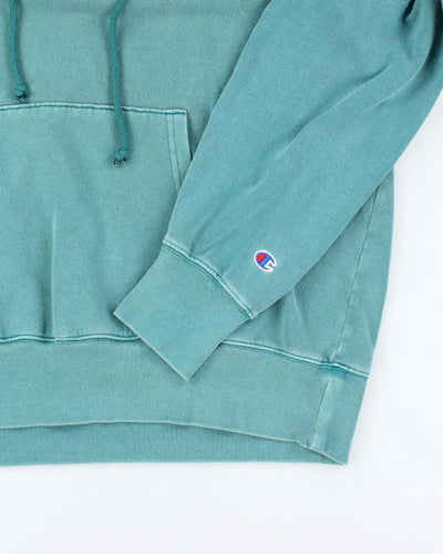 Vintage Champion Faded Green Embroidered Logo Hoodie - XL