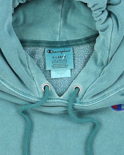 Vintage Champion Faded Green Embroidered Logo Hoodie - XL