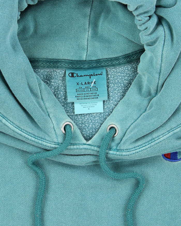 Vintage Champion Faded Green Embroidered Logo Hoodie - XL