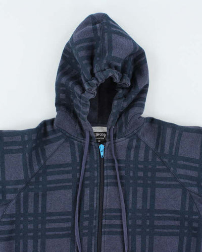 Vintage Y2K Stussy Striped Heavyweight Zip Up Hoodie - M