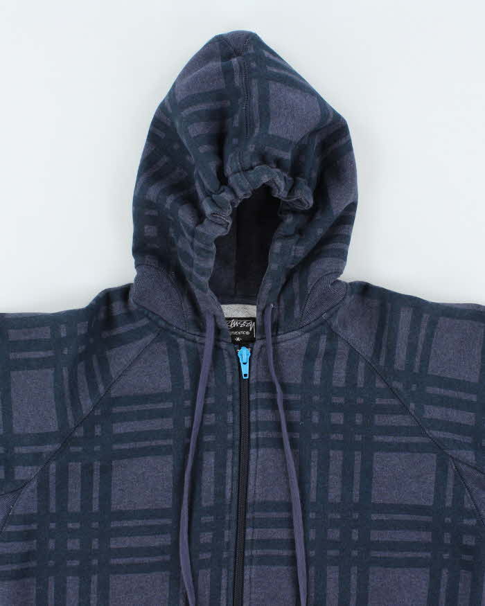 Vintage Y2K Stussy Striped Heavyweight Zip Up Hoodie - M