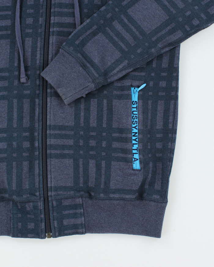 Vintage Y2K Stussy Striped Heavyweight Zip Up Hoodie - M