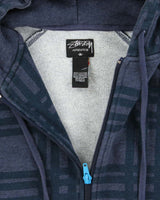 Vintage Y2K Stussy Striped Heavyweight Zip Up Hoodie - M