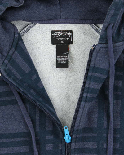 Vintage Y2K Stussy Striped Heavyweight Zip Up Hoodie - M
