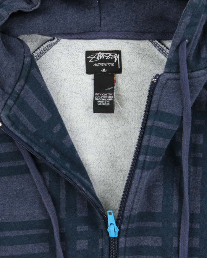 Vintage Y2K Stussy Striped Heavyweight Zip Up Hoodie - M