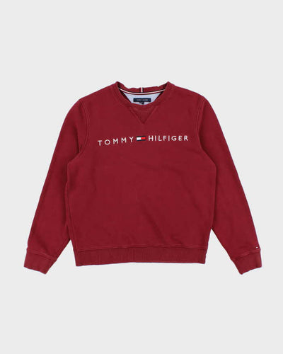 00s Tommy Hilfiger Faded Red Embroidered Logo Crew Neck - M