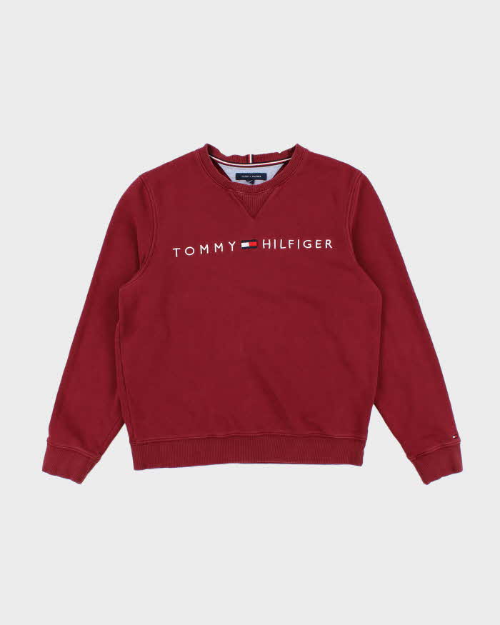 00s Tommy Hilfiger Faded Red Embroidered Logo Crew Neck - M