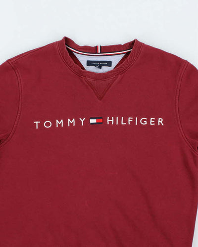 00s Tommy Hilfiger Faded Red Embroidered Logo Crew Neck - M