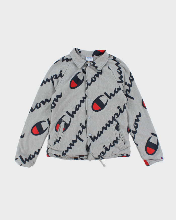 Vintage Champion All Over Print Snap Button Sweatshirt - S
