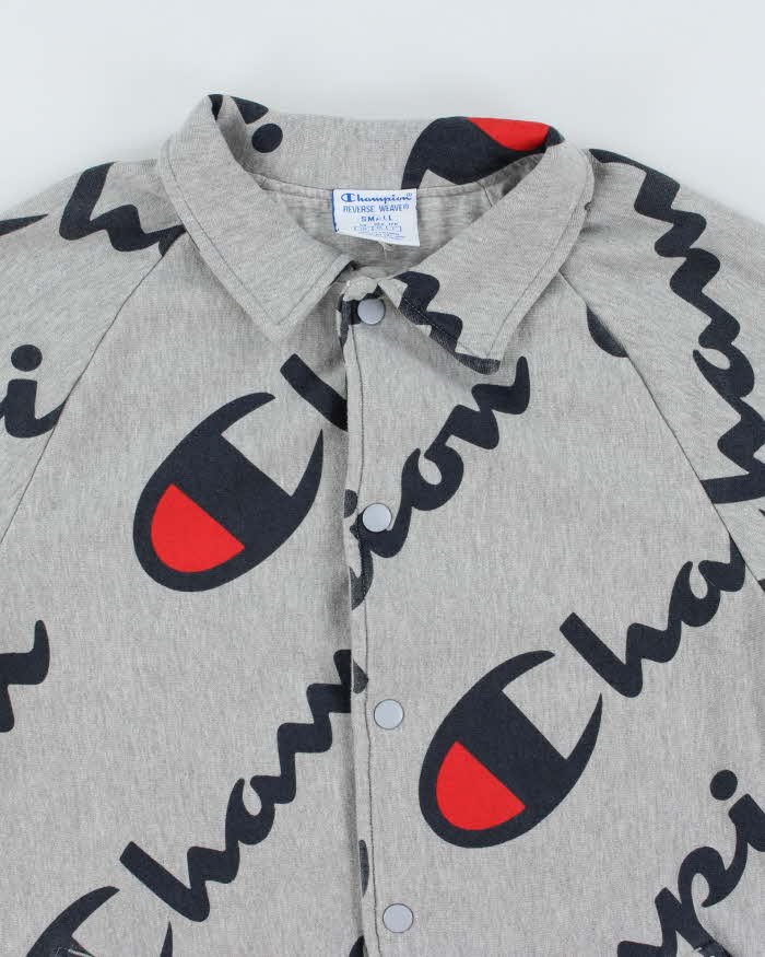 Vintage Champion All Over Print Snap Button Sweatshirt - S