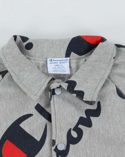 Vintage Champion All Over Print Snap Button Sweatshirt - S