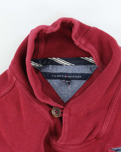 00s Tommy Hilfiger Red Shawl Neck Sweatshirt - S