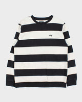 Vintage Stussy Black &amp; White Striped Sweatshirt - L