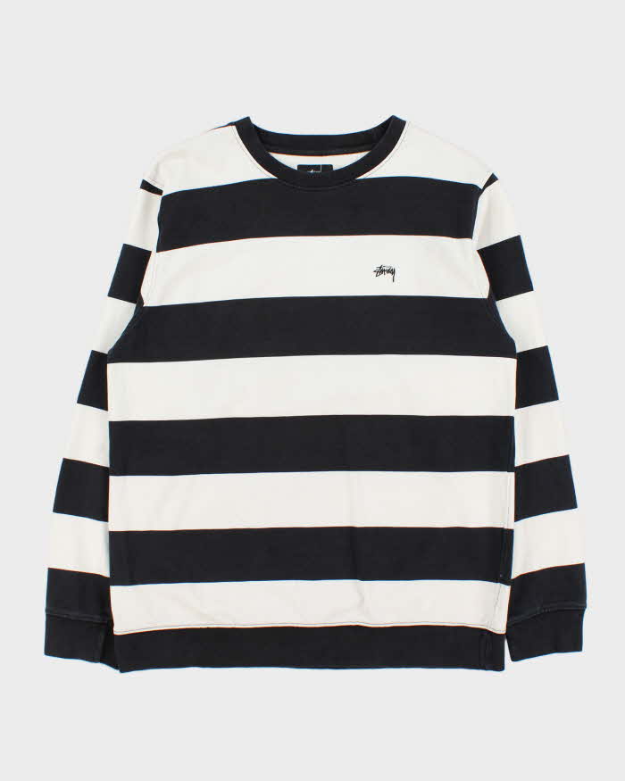 Vintage Stussy Black &amp; White Striped Sweatshirt - L