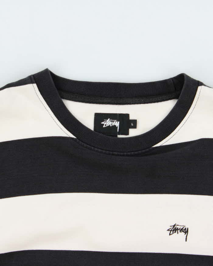 Vintage Stussy Black &amp; White Striped Sweatshirt - L