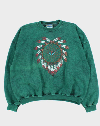 Vintage 1990s Hanes Graphic Acid Wash Crewneck Sweatshirt - XXL
