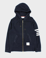 TB Thom Browne Navy Four Stripe Zip Up Hoodie - L