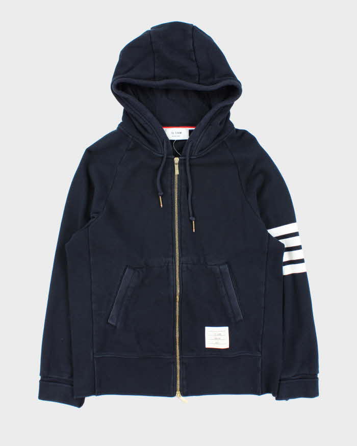 TB Thom Browne Navy Four Stripe Zip Up Hoodie - L