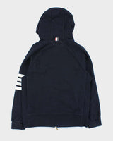 TB Thom Browne Navy Four Stripe Zip Up Hoodie - L