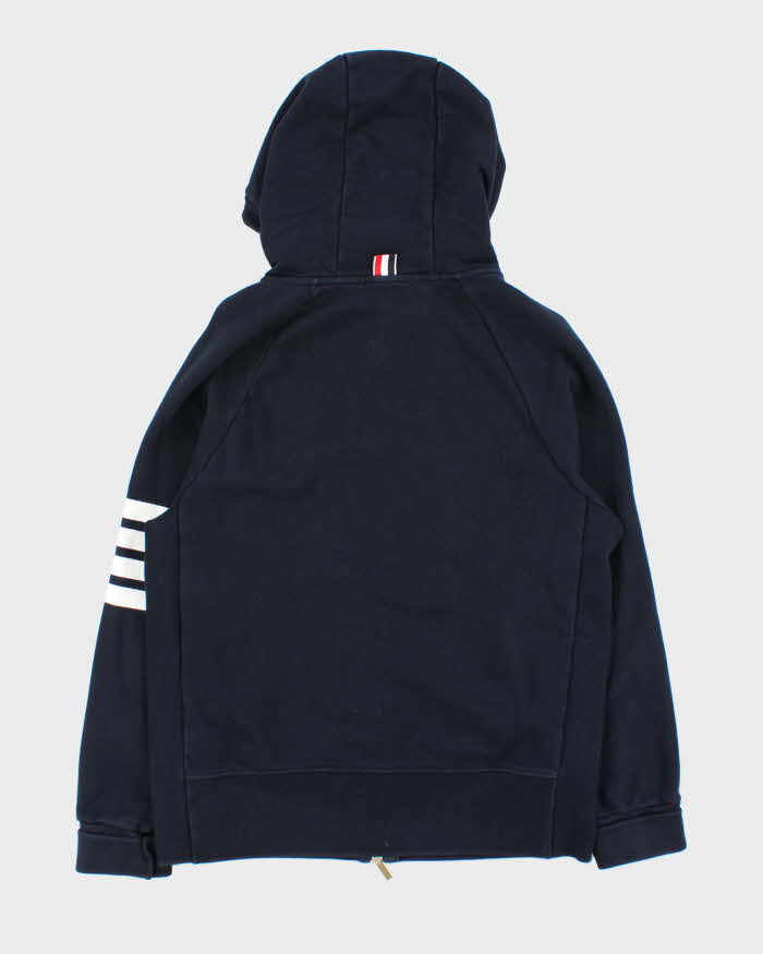 TB Thom Browne Navy Four Stripe Zip Up Hoodie - L