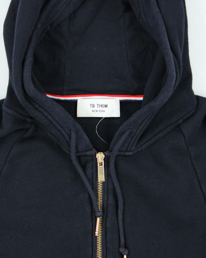 TB Thom Browne Navy Four Stripe Zip Up Hoodie - L – Rokit