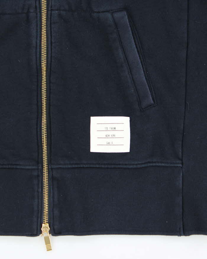 TB Thom Browne Navy Four Stripe Zip Up Hoodie - L