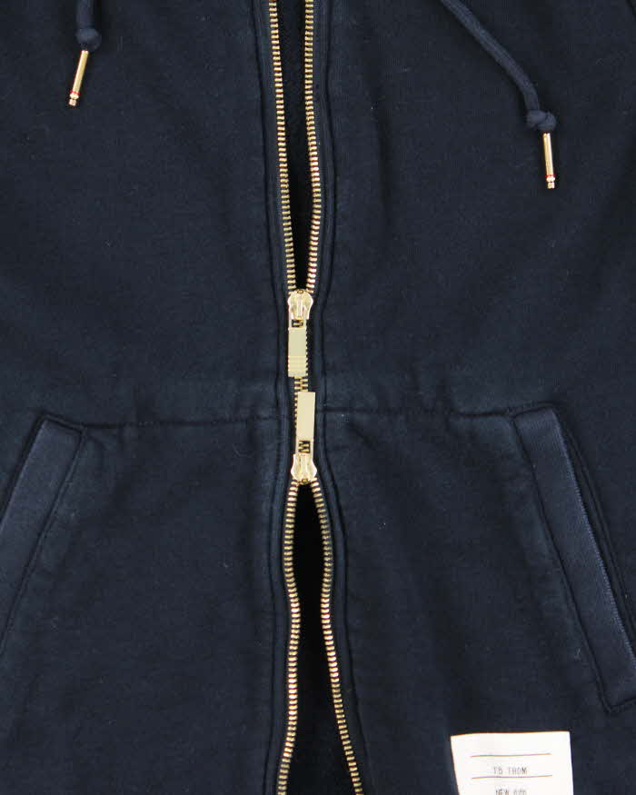 TB Thom Browne Navy Four Stripe Zip Up Hoodie - L