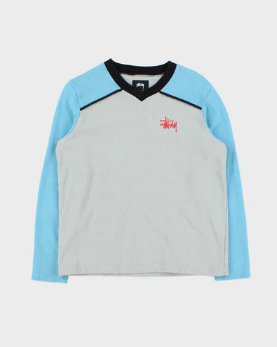 Stussy Two-Tone V-Neck Logo Sweatshirt - S