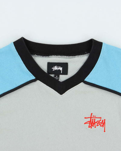 Stussy Two-Tone V-Neck Logo Sweatshirt - S