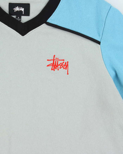 Stussy Two-Tone V-Neck Logo Sweatshirt - S