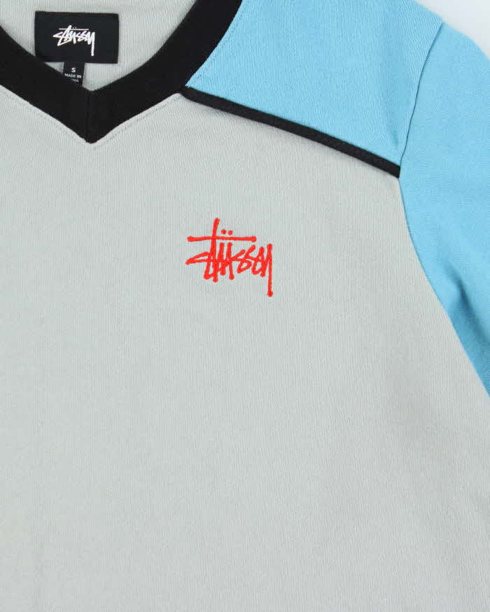 Stussy Two-Tone V-Neck Logo Sweatshirt - S