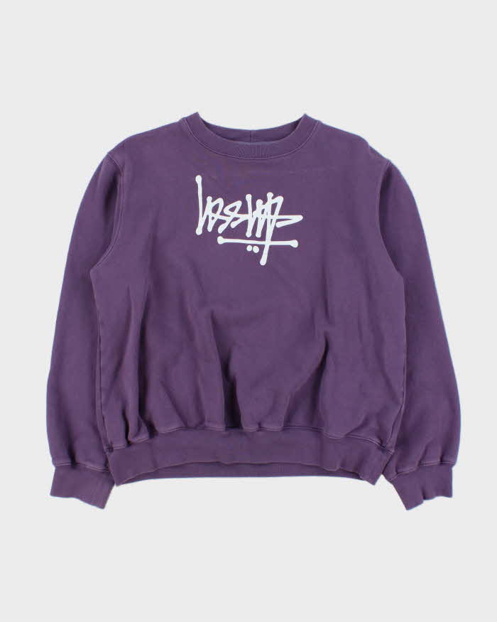 Vintage Stussy Upside Down Logo Purple Crewneck Sweatshirt - S