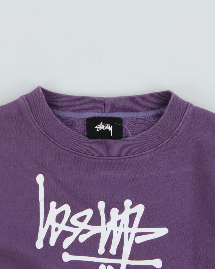 Vintage Stussy Upside Down Logo Purple Crewneck Sweatshirt - S