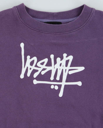 Vintage Stussy Upside Down Logo Purple Crewneck Sweatshirt - S