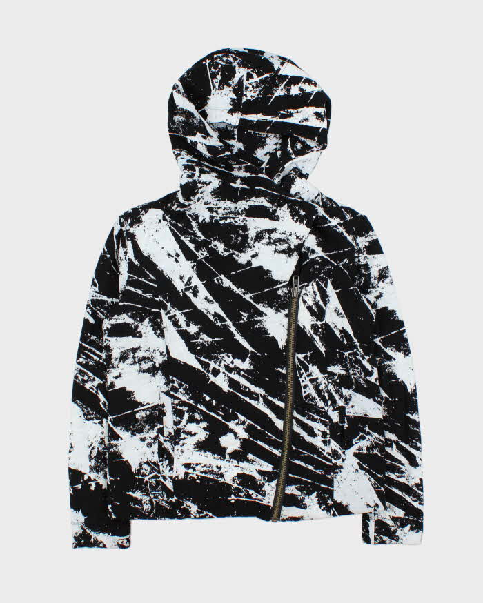 Helmut Lang Patterned Black &amp; White Biker Zip Hooded Sweatshirt - S