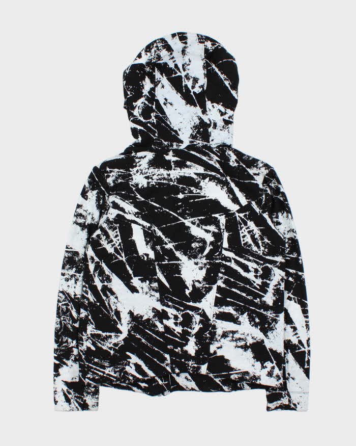 Helmut Lang Patterned Black &amp; White Biker Zip Hooded Sweatshirt - S